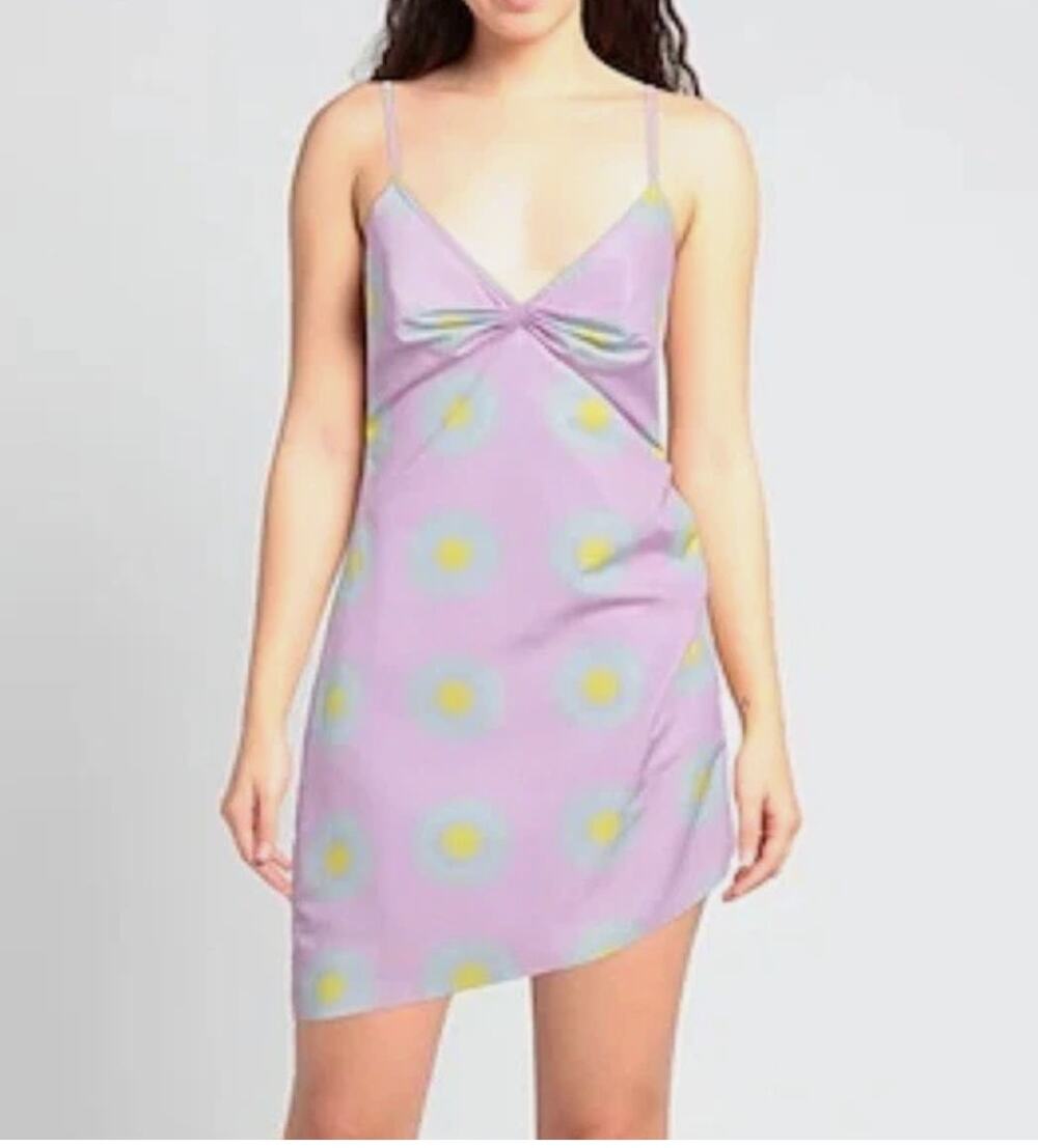 Maisie Wilen Dress Mini Pink Medium Dots Spaghetti Straps Ruched
